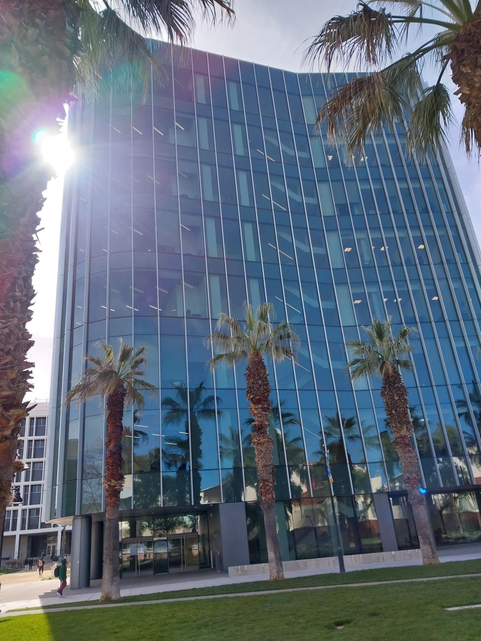 Street view of entrance and pathways by the SJSU Interdisciplinary Science building.