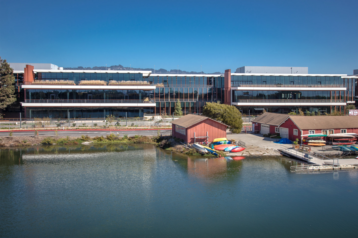 Water side view with the building in background